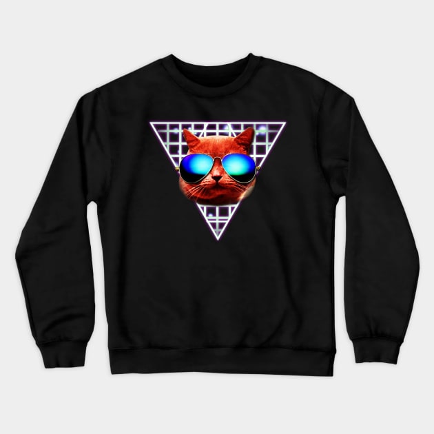 Cool 80s Hipster Cat Crewneck Sweatshirt by SolarFlare